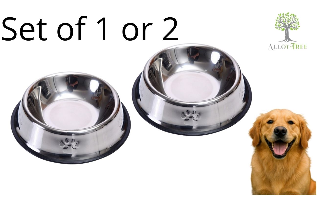 1 or 2 Pack Stainless Steel Dog Bowls Non Slip Durable Food Water Bowl Set Sizes