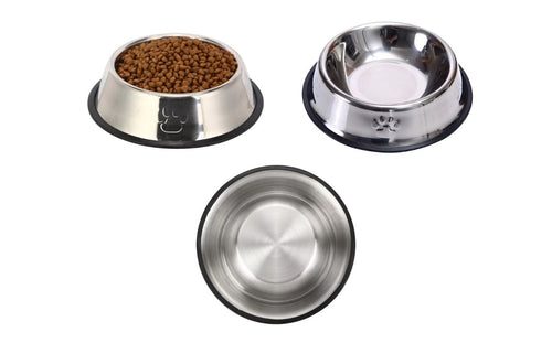 1 or 2 Pack Stainless Steel Dog Bowls Non Slip Durable Food Water Bowl Set Sizes