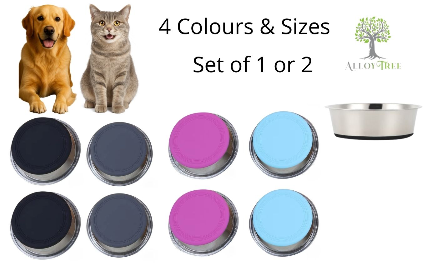 1 or 2 pcs Stainless Steel Dog Bowls Anti Slip Outdoor Indoor Water Food Puppy Feeding Dish