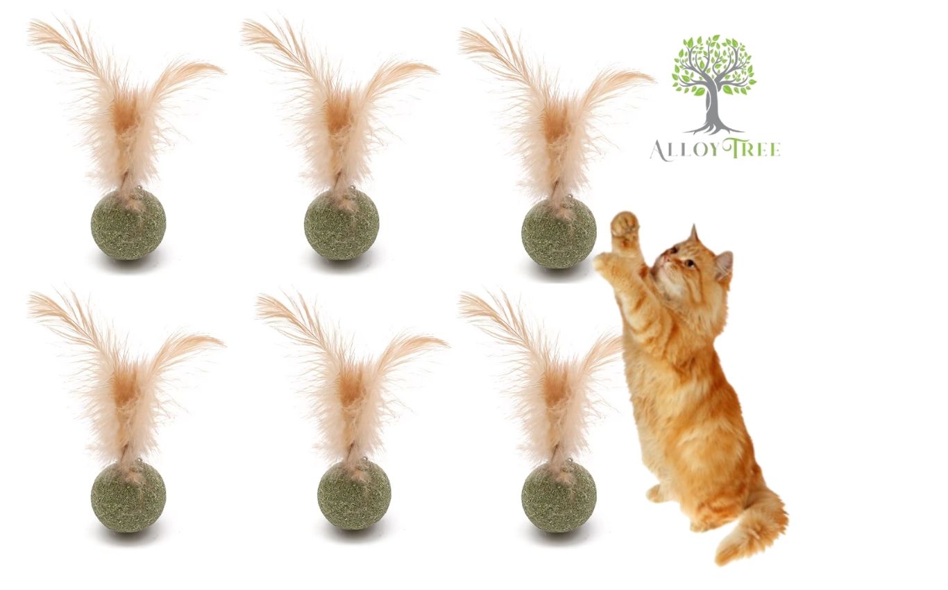 Catnip Ball with Feather Cat Toy 6/12 Pack Natural Catnip Stick Hunting Instinct