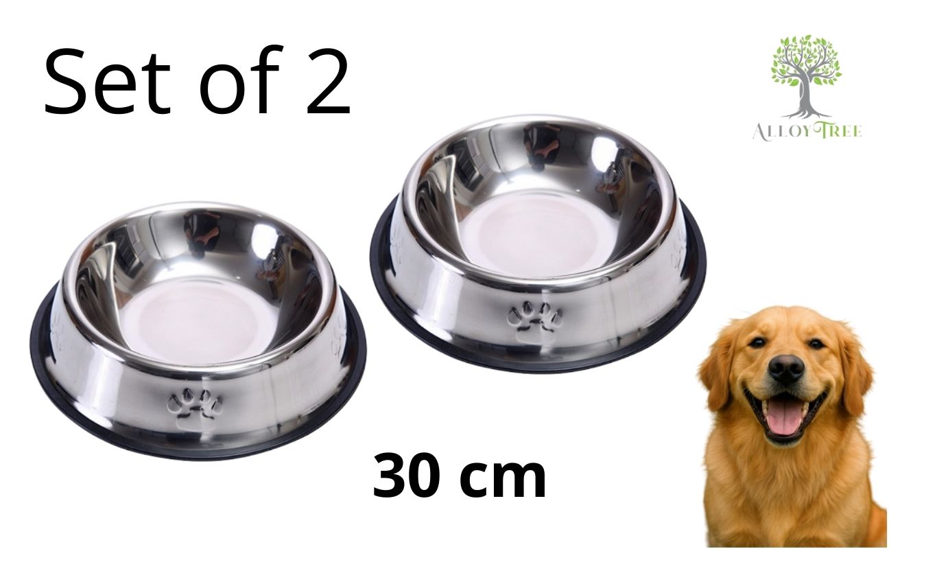 1 or 2 Pack Stainless Steel Dog Bowls Non Slip Durable Food Water Bowl Set Sizes