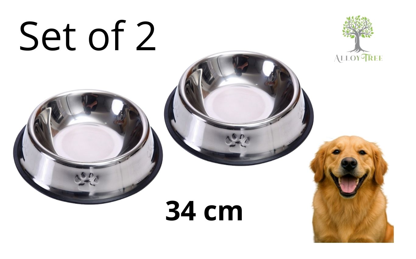 1 or 2 Pack Stainless Steel Dog Bowls Non Slip Durable Food Water Bowl Set Sizes