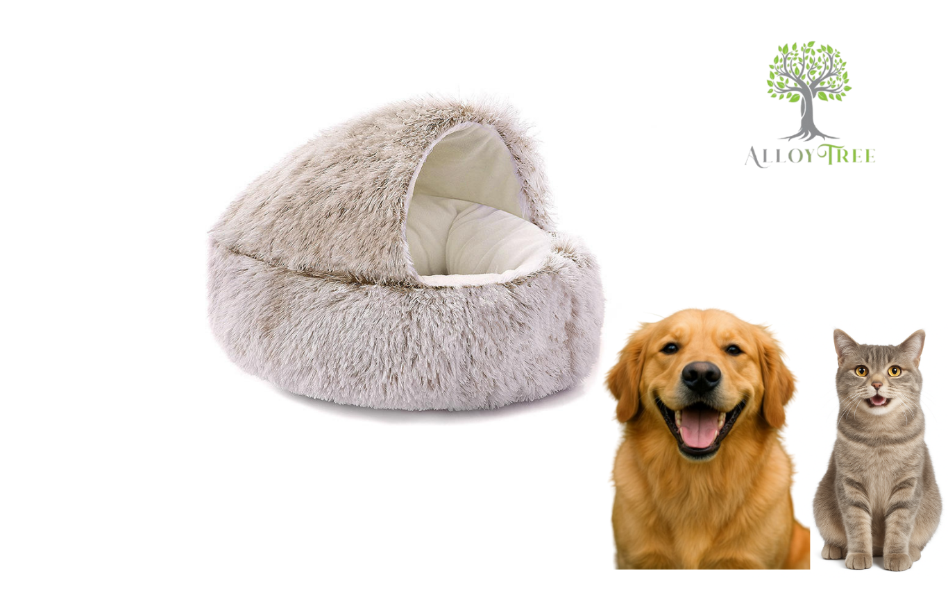 Dog Cat Bed Hooded Kitten Cozy Cave Soft Calming Igloo
