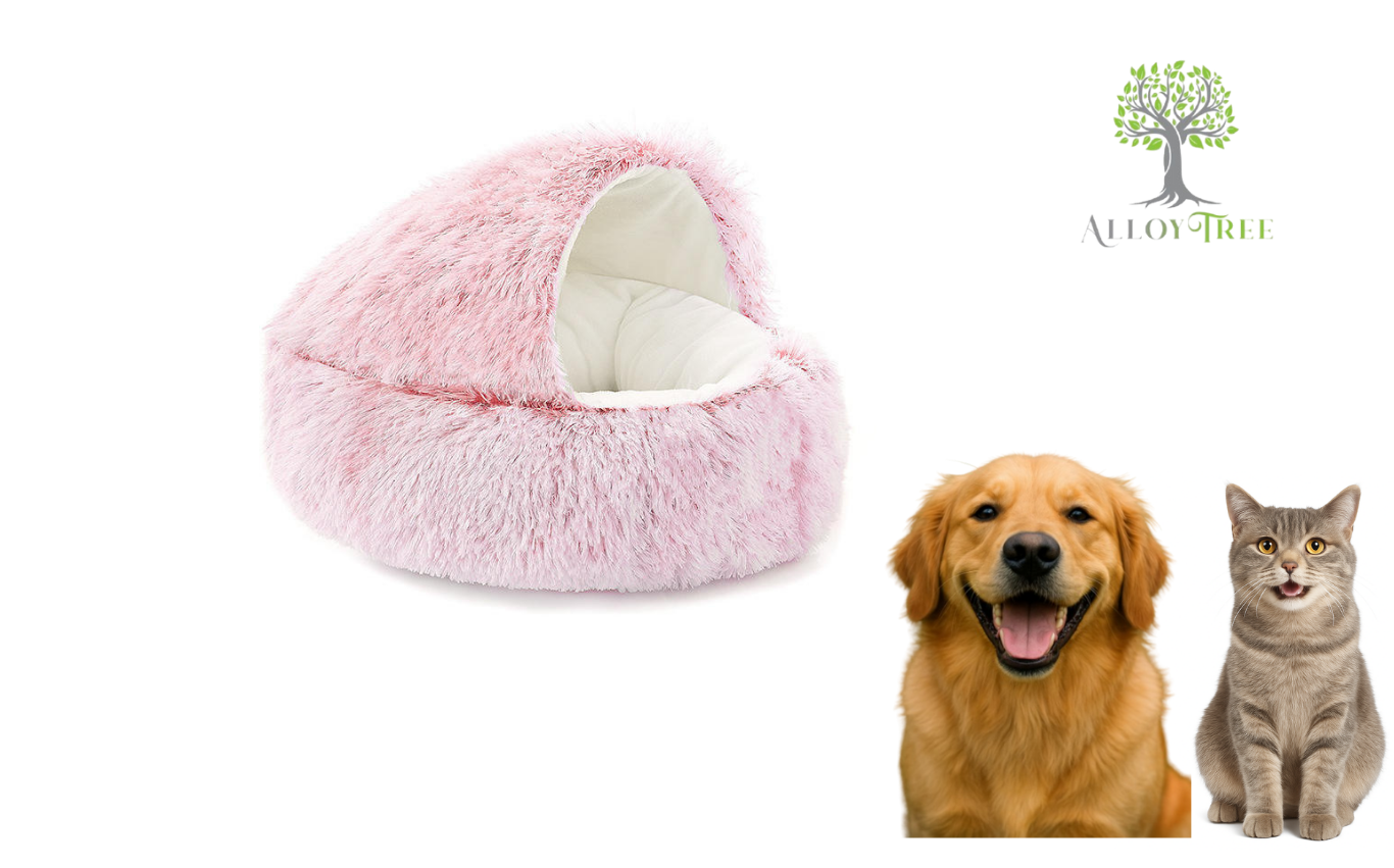 Dog Cat Bed Hooded Kitten Cozy Cave Soft Calming Igloo