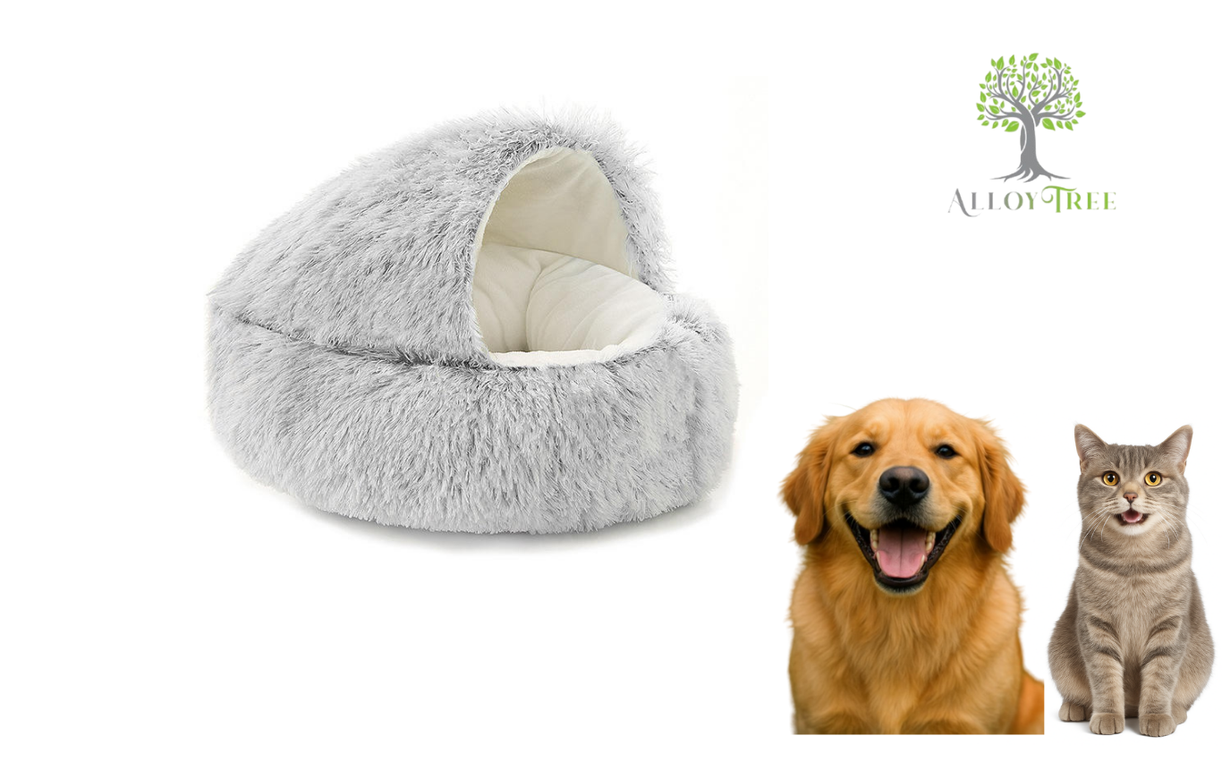 Dog Cat Bed Hooded Kitten Cozy Cave Soft Calming Igloo