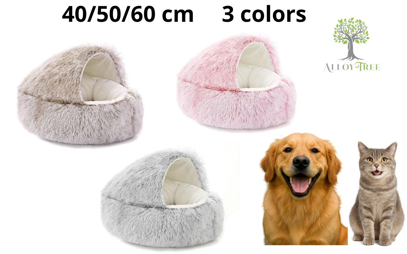 Dog Cat Bed Hooded Kitten Cozy Cave Soft Calming Igloo