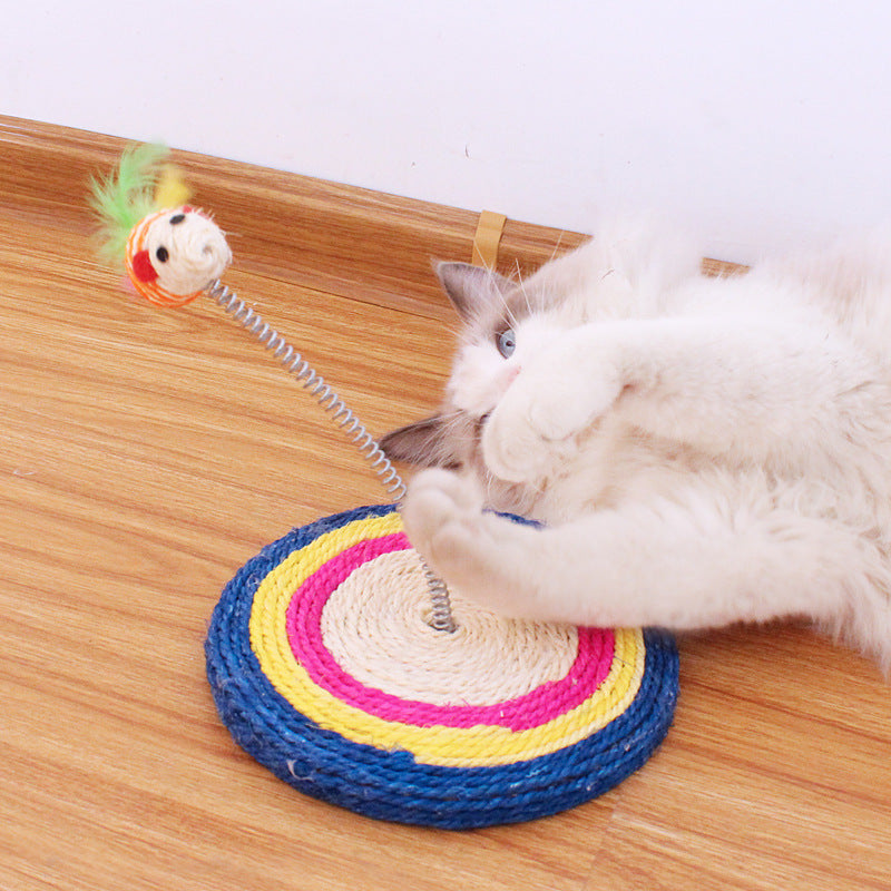 Interactive Cat Toy Spring Mouse Sisal Scratch Board