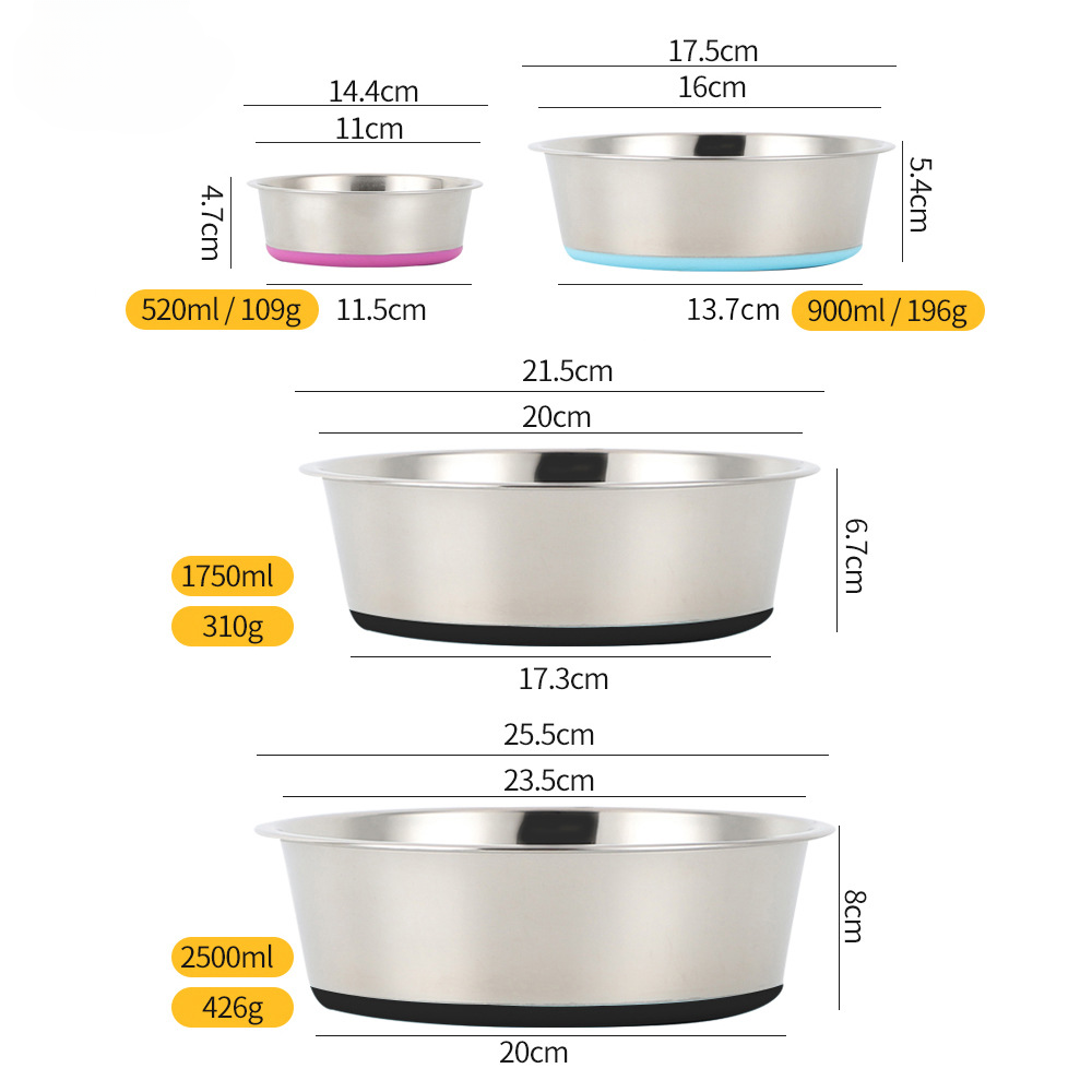 1 or 2 pcs Stainless Steel Dog Bowls Anti Slip Outdoor Indoor Water Food Puppy Feeding Dish