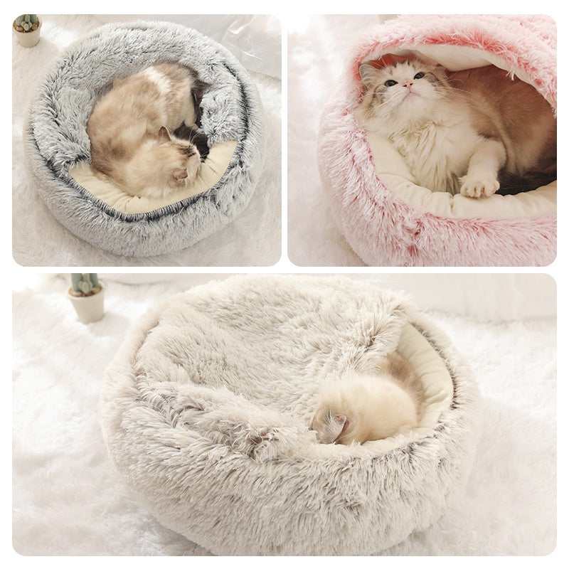Dog Cat Bed Hooded Kitten Cozy Cave Soft Calming Igloo