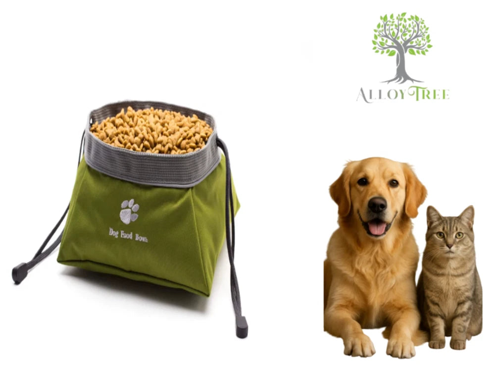 Fabric Dog Bowl 200 ml Stainless Steel Food Camping Bowl Travel
